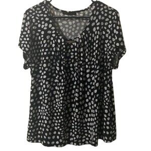 Always Indigo Black Polka Dot Blouse With Rhinestone Center Size XL